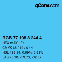 カラーコード: RGB 77 198.8 244.4 | qconv.com