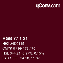 Color code: RGB 77 1 21 | qconv.com