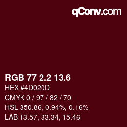 カラーコード: RGB 77 2.2 13.6 | qconv.com