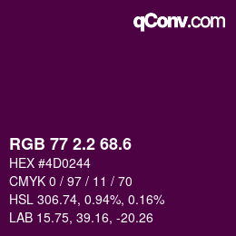 カラーコード: RGB 77 2.2 68.6 | qconv.com