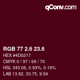 カラーコード: RGB 77 2.6 23.6 | qconv.com