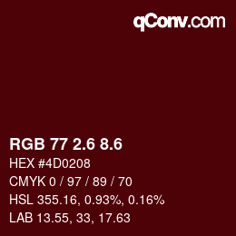 カラーコード: RGB 77 2.6 8.6 | qconv.com