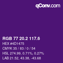 カラーコード: RGB 77 20.2 117.6 | qconv.com
