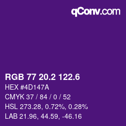 カラーコード: RGB 77 20.2 122.6 | qconv.com