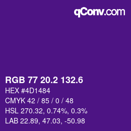 カラーコード: RGB 77 20.2 132.6 | qconv.com