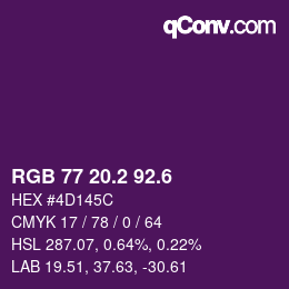 カラーコード: RGB 77 20.2 92.6 | qconv.com