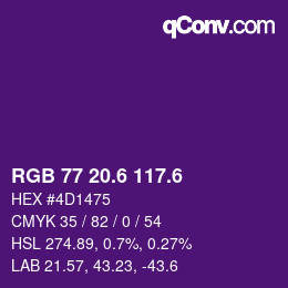 カラーコード: RGB 77 20.6 117.6 | qconv.com