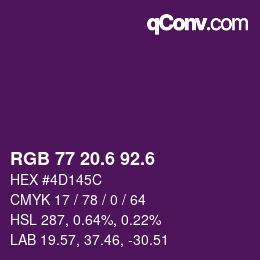カラーコード: RGB 77 20.6 92.6 | qconv.com
