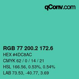 カラーコード: RGB 77 200.2 172.6 | qconv.com