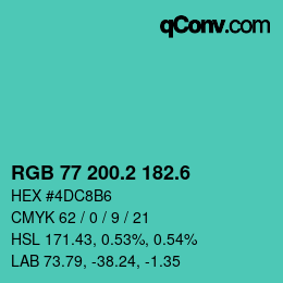 カラーコード: RGB 77 200.2 182.6 | qconv.com