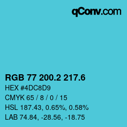 カラーコード: RGB 77 200.2 217.6 | qconv.com