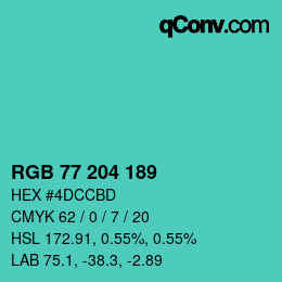 カラーコード: RGB 77 204 189 | qconv.com