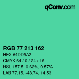 カラーコード: RGB 77 213 162 | qconv.com