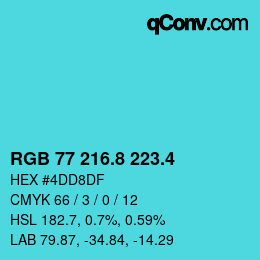 カラーコード: RGB 77 216.8 223.4 | qconv.com