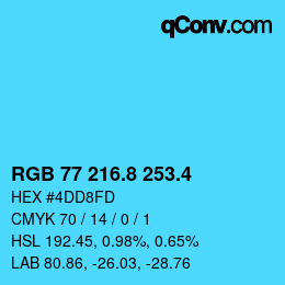 カラーコード: RGB 77 216.8 253.4 | qconv.com