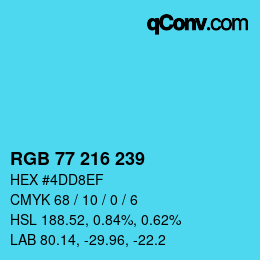 颜色代码: RGB 77 216 239 | qconv.com