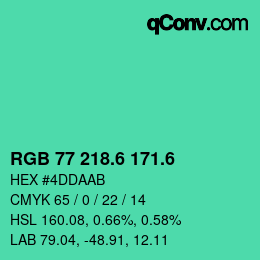 颜色代码: RGB 77 218.6 171.6 | qconv.com