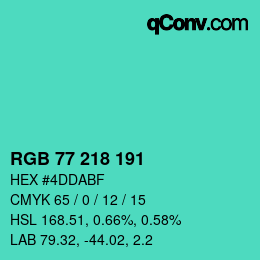 Color code: RGB 77 218 191 | qconv.com