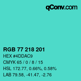 颜色代码: RGB 77 218 201 | qconv.com