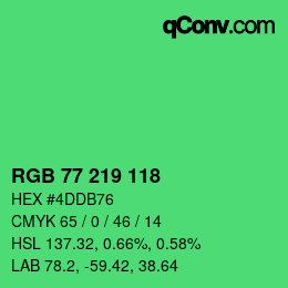 颜色代码: RGB 77 219 118 | qconv.com