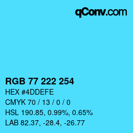 颜色代码: RGB 77 222 254 | qconv.com