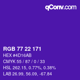 Color code: RGB 77 22 171 | qconv.com