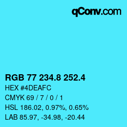 カラーコード: RGB 77 234.8 252.4 | qconv.com