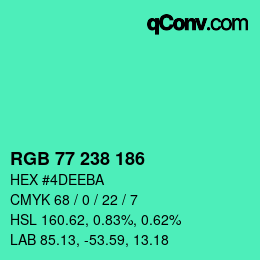 カラーコード: RGB 77 238 186 | qconv.com