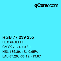 Color code: RGB 77 239 255 | qconv.com