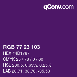 Color code: RGB 77 23 103 | qconv.com