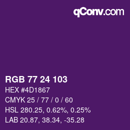 Color code: RGB 77 24 103 | qconv.com