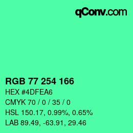 カラーコード: RGB 77 254 166 | qconv.com