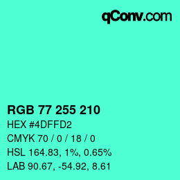Color code: RGB 77 255 210 | qconv.com