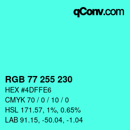 Color code: RGB 77 255 230 | qconv.com