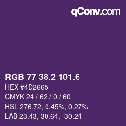 カラーコード: RGB 77 38.2 101.6 | qconv.com