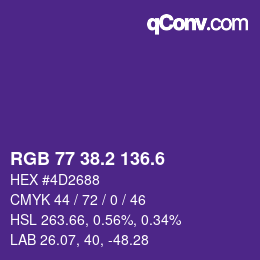カラーコード: RGB 77 38.2 136.6 | qconv.com