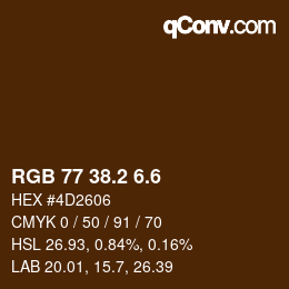 カラーコード: RGB 77 38.2 6.6 | qconv.com