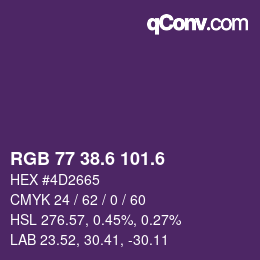カラーコード: RGB 77 38.6 101.6 | qconv.com