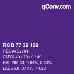 Color code: RGB 77 39 129 | qconv.com