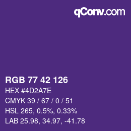 颜色代码: RGB 77 42 126 | qconv.com