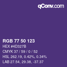 Color code: RGB 77 50 123 | qconv.com