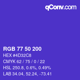 Color code: RGB 77 50 200 | qconv.com