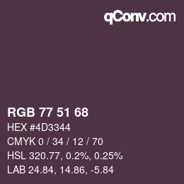 Color code: RGB 77 51 68 | qconv.com