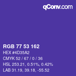 颜色代码: RGB 77 53 162 | qconv.com