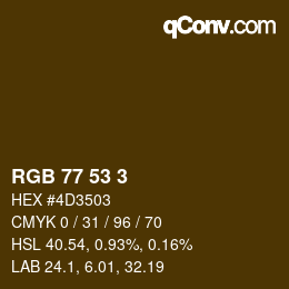 Color code: RGB 77 53 3 | qconv.com