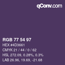 Color code: RGB 77 54 97 | qconv.com