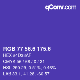 カラーコード: RGB 77 56.6 175.6 | qconv.com