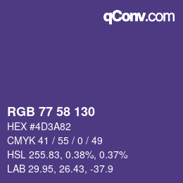 Color code: RGB 77 58 130 | qconv.com