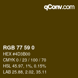 Color code: RGB 77 59 0 | qconv.com