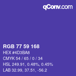 Color code: RGB 77 59 168 | qconv.com